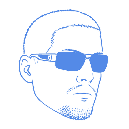 Line drawing of Adam, wearing sunglasses